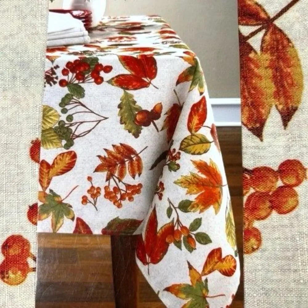 2 Mainstays Fabric Fall Thanksgiving Pumpkin Harvest Leaves Tablecloth 60